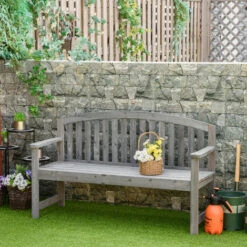 OUTSUNNY Banco De Jardín De 2 Plazas Banco Listones De Madera Con Respaldo Y Reposabrazos Para Terraza Balcón Patio Exterior Carga 320 Kg 140x50x85 Cm -Mano Mano Ventas 51243113 3