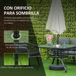 OUTSUNNY Mesa De Cristal De Jardín Con Agujero Para Sombrilla Mesa De Comedor Cuadrada Exterior Terraza Balcón Con Marco De Acero 106,5x106,5x71 Cm -Mano Mano Ventas 51512196 4