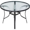 OUTSUNNY Mesa De Cristal De Jardín Con Agujero Para Sombrilla Mesa De Comedor Redonda Exterior Terraza Balcón Con Marco De Acero Ø106,5x71 Cm
