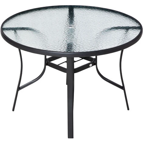 OUTSUNNY Mesa De Cristal De Jardín Con Agujero Para Sombrilla Mesa De Comedor Redonda Exterior Terraza Balcón Con Marco De Acero Ø106,5x71 Cm 1 OUTSUNNY Mesa De Cristal De Jardín Con Agujero Para Sombrilla Mesa De Comedor Redonda Exterior Terraza Balcón Con Marco De Acero Ø106,5x71 Cm