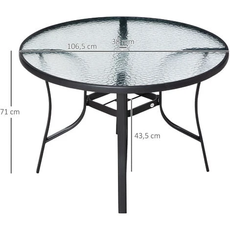 OUTSUNNY Mesa De Cristal De Jardín Con Agujero Para Sombrilla Mesa De Comedor Redonda Exterior Terraza Balcón Con Marco De Acero Ø106,5x71 Cm 2 OUTSUNNY Mesa De Cristal De Jardín Con Agujero Para Sombrilla Mesa De Comedor Redonda Exterior Terraza Balcón Con Marco De Acero Ø106,5x71 Cm - Imagen 2