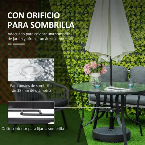 OUTSUNNY Mesa De Cristal De Jardín Con Agujero Para Sombrilla Mesa De Comedor Redonda Exterior Terraza Balcón Con Marco De Acero Ø106,5x71 Cm 4 OUTSUNNY Mesa De Cristal De Jardín Con Agujero Para Sombrilla Mesa De Comedor Redonda Exterior Terraza Balcón Con Marco De Acero Ø106,5x71 Cm - Imagen 4