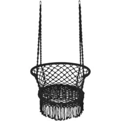 COSTWAY Silla Hamaca Colgante De Algodón Y Tubo De Hierro Con Borlas Columpio Carga Hasta 160KG Sin Soporte (Negro)