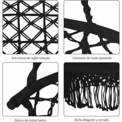 COSTWAY Silla Hamaca Colgante De Algodón Y Tubo De Hierro Con Borlas Columpio Carga Hasta 160KG Sin Soporte (Negro) -Mano Mano Ventas 51606385 4