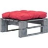 Otomana De Jardín De Palés Con Cojín Rojo De Madera Gris