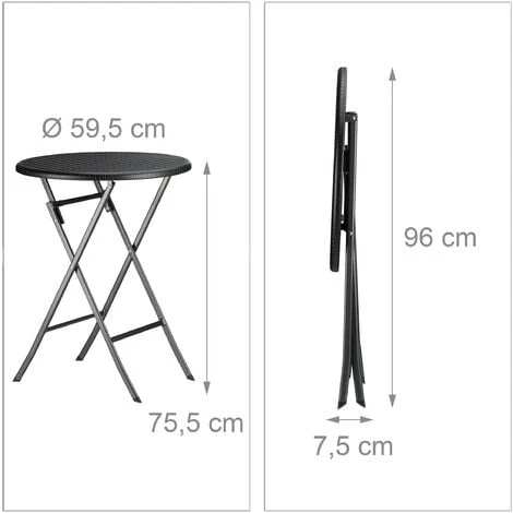 Relaxdays Set Mesa Y Sillas Jardín BASTIAN, Plegable, 3 Unidades, Efecto Ratán, Muebles Exterior, 75,5x60x60 Cm, Negro 4 Relaxdays Set Mesa Y Sillas Jardín BASTIAN, Plegable, 3 Unidades, Efecto Ratán, Muebles Exterior, 75,5x60x60 Cm, Negro - Imagen 4