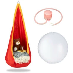 Relaxdays Silla Colgante Nido Para Exterior E Interior, Hasta 70 Kg, Poliéster, Naranja Y Rojo, 140 X 55 Cm