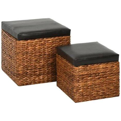 Hommoo Conjunto De Otomanas 2 Piezas Hierba Marina Marrón 2 Hommoo Conjunto De Otomanas 2 Piezas Hierba Marina Marrón - Imagen 2