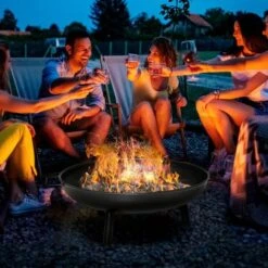 OUTSUNNY Brasero Exterior Ø58x23 Cm Cuenco De Fuego Redondo Con Asas De Transporte 3 Pies Y Marco De Metal Para Hogueras Leñas Terraza Jardín Al Aire Libre -Mano Mano Ventas 52444559 3