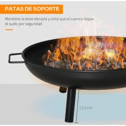 OUTSUNNY Brasero Exterior Ø58x23 Cm Cuenco De Fuego Redondo Con Asas De Transporte 3 Pies Y Marco De Metal Para Hogueras Leñas Terraza Jardín Al Aire Libre -Mano Mano Ventas 52444559 5