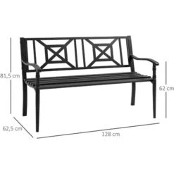 OUTSUNNY Banco De Jardín De 2 Plazas Banco Exterior De Acero Con Reposabrazos Y Respaldo Decorativo Para Terraza Balcón Patio Carga 240 Kg 128x62,5x81,5 Cm -Mano Mano Ventas 52486829 2