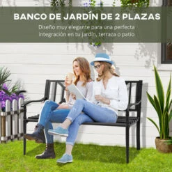 OUTSUNNY Banco De Jardín De 2 Plazas Banco Exterior De Acero Con Reposabrazos Y Respaldo Decorativo Para Terraza Balcón Patio Carga 240 Kg 128x62,5x81,5 Cm -Mano Mano Ventas 52486829 4
