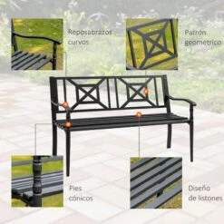 OUTSUNNY Banco De Jardín De 2 Plazas Banco Exterior De Acero Con Reposabrazos Y Respaldo Decorativo Para Terraza Balcón Patio Carga 240 Kg 128x62,5x81,5 Cm -Mano Mano Ventas 52486829 5