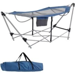 OUTSUNNY Hamaca De Jardín Con Soporte Plegable Con Cama De Tela Oxford Y Malla Transpirable Bolsillo De Almacenaje Y Bolsa De Transporte 235,5x82x90,5 Cm