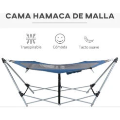 OUTSUNNY Hamaca De Jardín Con Soporte Plegable Con Cama De Tela Oxford Y Malla Transpirable Bolsillo De Almacenaje Y Bolsa De Transporte 235,5x82x90,5 Cm -Mano Mano Ventas 52780986 4