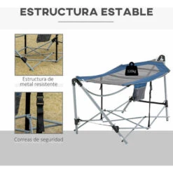 OUTSUNNY Hamaca De Jardín Con Soporte Plegable Con Cama De Tela Oxford Y Malla Transpirable Bolsillo De Almacenaje Y Bolsa De Transporte 235,5x82x90,5 Cm -Mano Mano Ventas 52780986 5