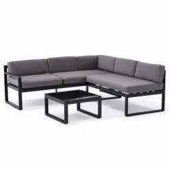 Juego De Muebles De Jardín Aluminio Y Poliéster Negro Y Gris Alicante