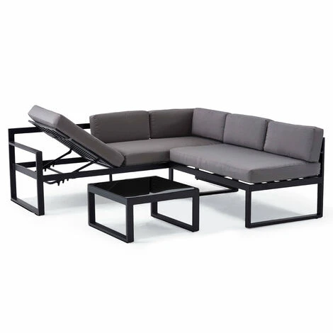 Juego De Muebles De Jardín Aluminio Y Poliéster Negro Y Gris Alicante 2 Juego De Muebles De Jardín Aluminio Y Poliéster Negro Y Gris Alicante - Imagen 2