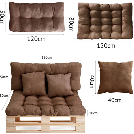 Cojines Sofá Palets - Juego De 4 Piezas Para El Sofá Interior/exterior - Asiento 120 X 80 X 10 Cm + Respaldo + 2 Cojines Cuadrados - Cojín De Confort Para El Sofá Palette Europe (marrón) 2 Cojines Sofá Palets - Juego De 4 Piezas Para El Sofá Interior/exterior - Asiento 120 X 80 X 10 Cm + Respaldo + 2 Cojines Cuadrados - Cojín De Confort Para El Sofá Palette Europe (marrón) - Imagen 2