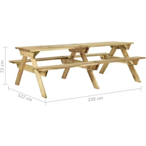 Mesa De Pícnic Con Bancos 220x122x72 Cm Madera Pino Impregnada VidaXL 3 Mesa De Pícnic Con Bancos 220x122x72 Cm Madera Pino Impregnada VidaXL - Imagen 3