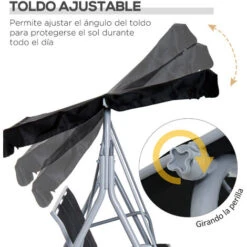 OUTSUNNY Columpio Balancín Jardín De 3 Plazas Con Toldo Ajustable Respaldo Transpirable Y Marco De Metal Para Terraza Balcón Exterior 171x108x154 Cm -Mano Mano Ventas 53621408 4