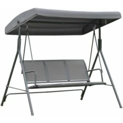 OUTSUNNY Columpio Balancín Jardín De 3 Plazas Con Techo Parasol Ajustable Respaldo Transpirable Y Marco De Acero Para Terraza Balcón Exterior 175x118x159 Cm