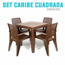 Conjunto 1 Mesa Caribe Cuadrada, 4 Sillas Caribe Chocolate