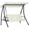 OUTSUNNY Columpio Balancín Jardín De 3 Plazas Convertible En Cama Con Techo Ajustable Cojín Y Almohadas Para Balcón Terraza Carga 340 Kg 200x125x170 Cm