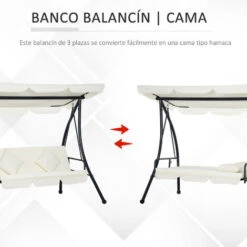 OUTSUNNY Columpio Balancín Jardín De 3 Plazas Convertible En Cama Con Techo Ajustable Cojín Y Almohadas Para Balcón Terraza Carga 340 Kg 200x125x170 Cm -Mano Mano Ventas 53923253 4
