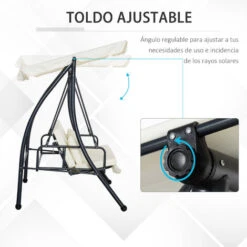 OUTSUNNY Columpio Balancín Jardín De 3 Plazas Convertible En Cama Con Techo Ajustable Cojín Y Almohadas Para Balcón Terraza Carga 340 Kg 200x125x170 Cm -Mano Mano Ventas 53923253 5