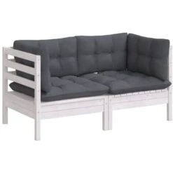 Sofá De Jardín 2 Plazas Con Cojines Madera Pino Gris Antracita VidaXL