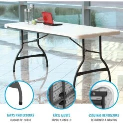 Mesa Rectangular Patas Plegables Blanco Efecto Granito Lifetime 182 X 76 X 73,5 Cm -Mano Mano Ventas 54336553 3