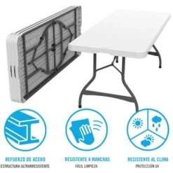 Mesa Rectangular Patas Plegables Blanco Efecto Granito Lifetime 182 X 76 X 73,5 Cm -Mano Mano Ventas 54336553 4