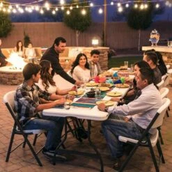 Mesa Rectangular Patas Plegables Blanco Efecto Granito Lifetime 182 X 76 X 73,5 Cm -Mano Mano Ventas 54336553 5