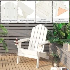 COSTWAY Silla Adirondack Plegable, Silla Para Patio Resistente A La Intemperie Con Portavaso, Silla Para Jardín Y Patio -Mano Mano Ventas 54399021 4