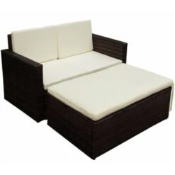 Set Muebles De Jardín 2 Piezas Y Cojines Ratán Sintético Marrón VidaXL