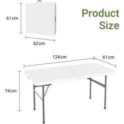 Mesa De Plástico Resistente, Mesa Plegable Portátil, 124 X 61 Cm, Blanco, Plegable Por La Mitad, Material: HDPE, Carga Máxima: 100 Kg -Mano Mano Ventas 54716106 4