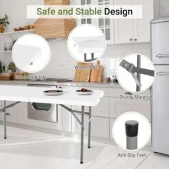 Mesa De Plástico Resistente, Mesa Plegable Portátil, 124 X 61 Cm, Blanco, Plegable Por La Mitad, Material: HDPE, Carga Máxima: 100 Kg -Mano Mano Ventas 54716106 5