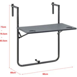 Mesa Colgante De Balcón Badolato Acero Polietileno 84 X 60 X 60 Cm Gris Oscuro [en.casa] -Mano Mano Ventas 54959662 3