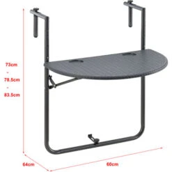 Mesa Colgante De Balcón Cicala Acero 84 X 60 X 64 Cm Efecto Ratán Gris Oscuro [en.casa] -Mano Mano Ventas 54959663 3