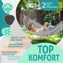 KESSER® Hamaca 300 kg Cargable, 320 x 150 cm, Máx. Capacidad De Carga De 300 kg, 1-2 Personas, Flecos Transpirables, Resistente A La Intemperie, Hamaca De Tela De Jardín, Multipersonal. Grau (de) -Mano Mano Ventas 54969296 3