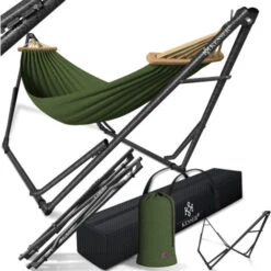 KESSER® Hamaca Vill Con Marco, Metal, Plegable, Estable Marco, Interior Y Exterior, Con Bolsa De Transporte + Bolsa, Silla Hamaca, Marco, Camping, Jardín, Piscina, Balcón, Terraza Khaki (de)