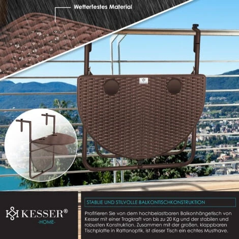 KESSER® Mesa Colgante De Balcón Plegable, Mesa De Balcón Para Colgar En El Balcón, Mesa Colgante De Altura Regulable 3 Veces, Mesa Plegable Barandilla De Balcón Resistente A La Intemperie Con 2 Plazas 3 KESSER® Mesa Colgante De Balcón Plegable, Mesa De Balcón Para Colgar En El Balcón, Mesa Colgante De Altura Regulable 3 Veces, Mesa Plegable Barandilla De Balcón Resistente A La Intemperie Con 2 Plazas - Imagen 3