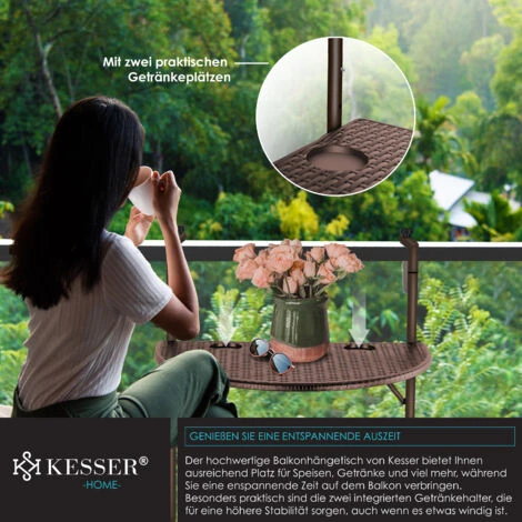 KESSER® Mesa Colgante De Balcón Plegable, Mesa De Balcón Para Colgar En El Balcón, Mesa Colgante De Altura Regulable 3 Veces, Mesa Plegable Barandilla De Balcón Resistente A La Intemperie Con 2 Plazas 5 KESSER® Mesa Colgante De Balcón Plegable, Mesa De Balcón Para Colgar En El Balcón, Mesa Colgante De Altura Regulable 3 Veces, Mesa Plegable Barandilla De Balcón Resistente A La Intemperie Con 2 Plazas - Imagen 5
