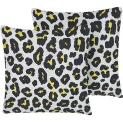 Conjunto De 2 Cojines De Poliéster Blanco Negro Patrón Animal Leopardo 45 X 45 Cm Jardín Patio Exterior Karditsa