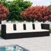 Hommoo Tumbona Sofa De Jardin Con Cojines Ratan Sintetico Negro