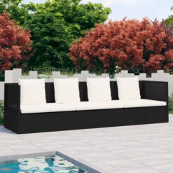 Hommoo Tumbona Sofa De Jardin Con Cojines Ratan Sintetico Negro