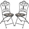 OUTSUNNY Set De 2 Sillas De Jardín Plegables Con Asiento De Mosaico Cerámico Y Marco De Metal Carga 120 Kg Para Bistró Terraza Patio Exterior 40x50x92 Cm