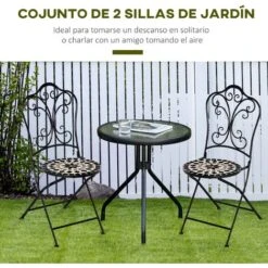 OUTSUNNY Set De 2 Sillas De Jardín Plegables Con Asiento De Mosaico Cerámico Y Marco De Metal Carga 120 Kg Para Bistró Terraza Patio Exterior 40x50x92 Cm -Mano Mano Ventas 55553661 4