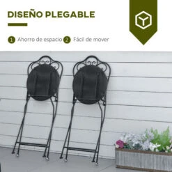OUTSUNNY Set De 2 Sillas De Jardín Plegables Con Asiento De Mosaico Cerámico Y Marco De Metal Carga 120 Kg Para Bistró Terraza Patio Exterior 40x50x92 Cm -Mano Mano Ventas 55553661 5